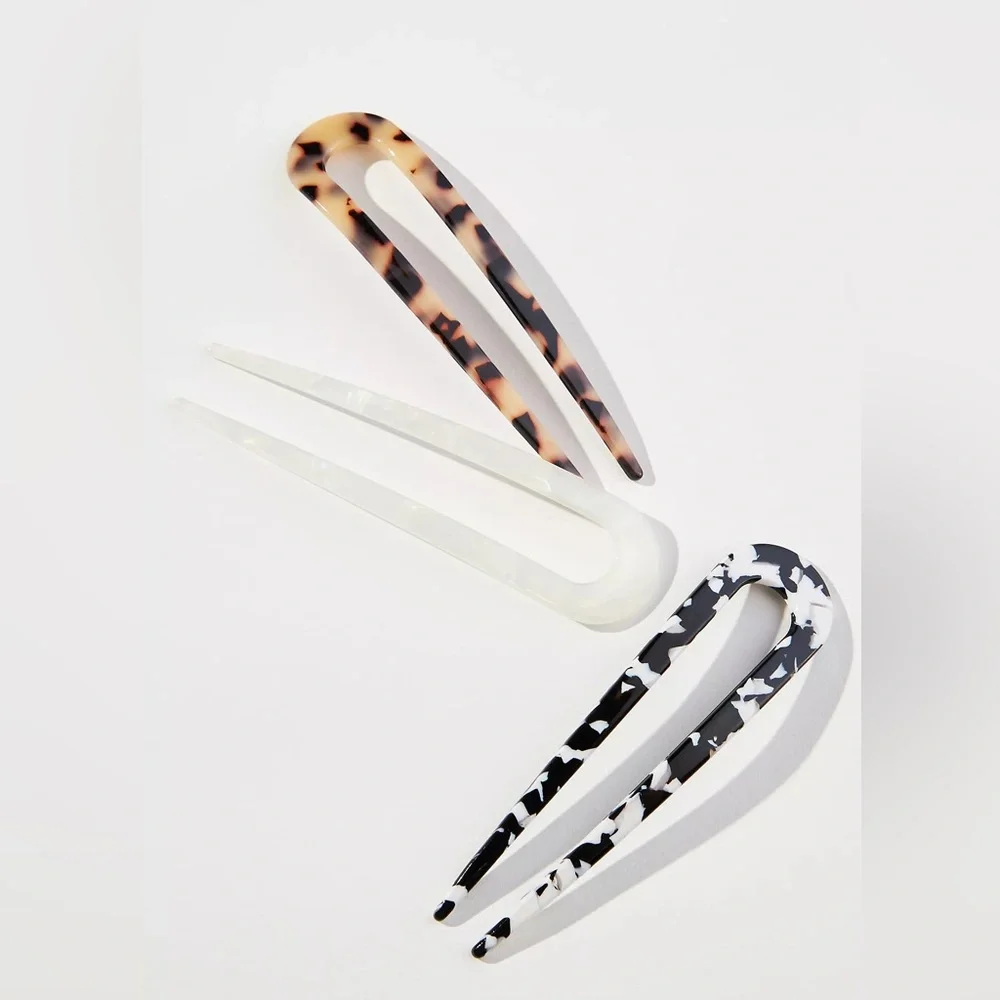 New🌟Anthropologie-Set of Three Resin Hair Pins -Tortoise Shell and Marble